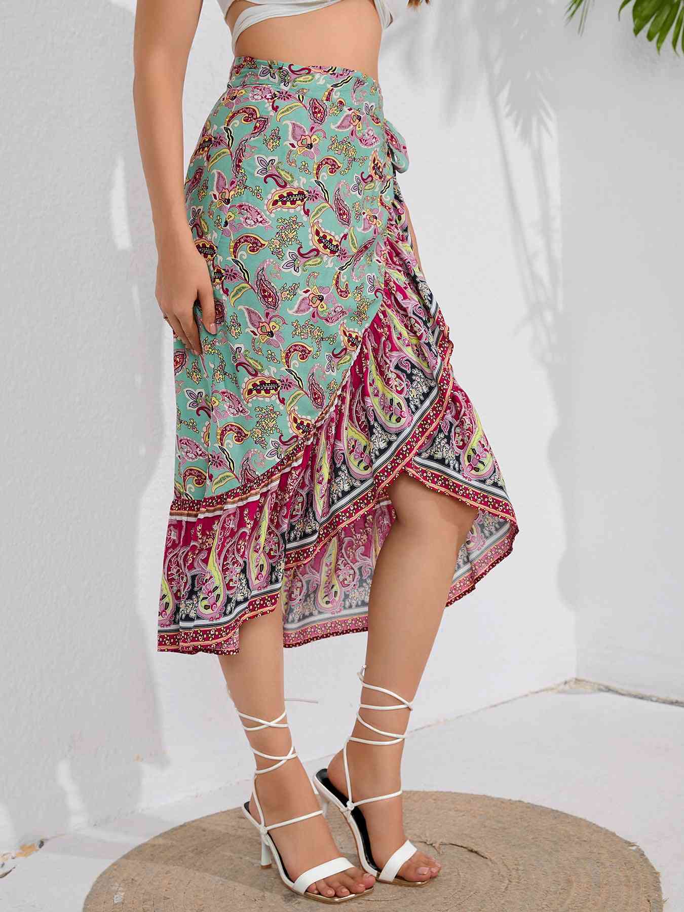 Tie Waistband Flounce Hem Midi Skirt - Skirt - Multicolor - Bella Bourget