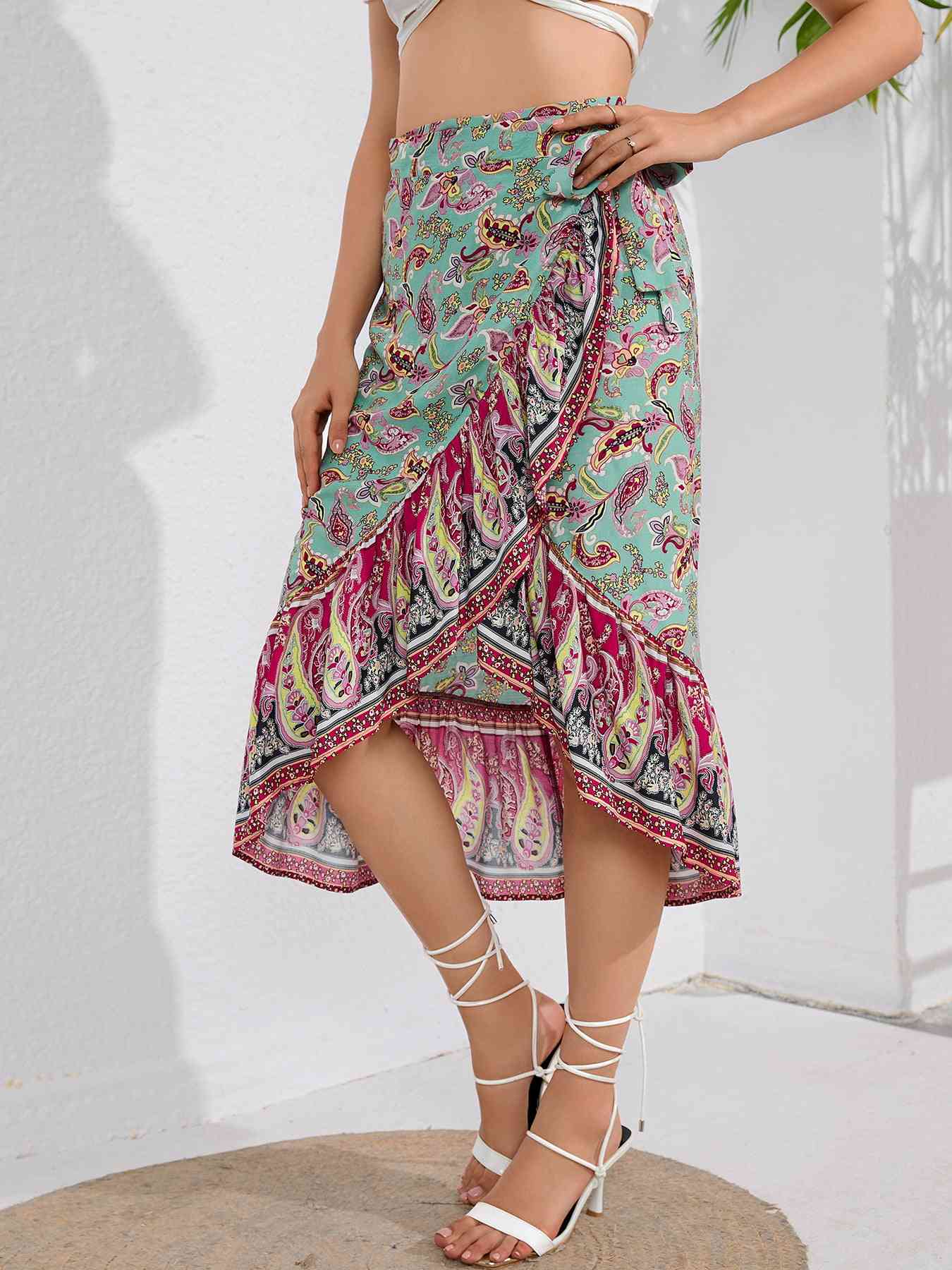 Tie Waistband Flounce Hem Midi Skirt - Skirt - Multicolor - Bella Bourget