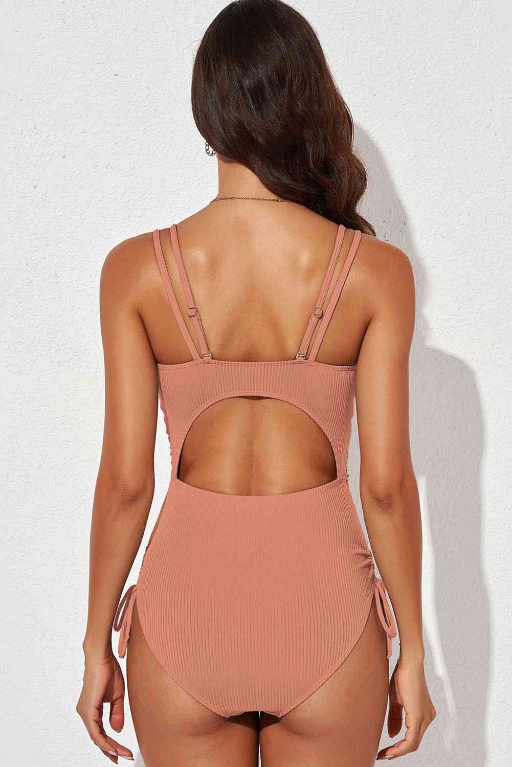 Tied Cutout Plunge One - Piece Swimsuit - One - Piece Swimsuit - Burnt Coral - Bella Bourget