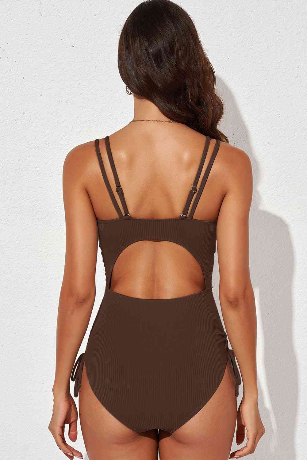 Tied Cutout Plunge One - Piece Swimsuit - One - Piece Swimsuit - Chestnut - Bella Bourget