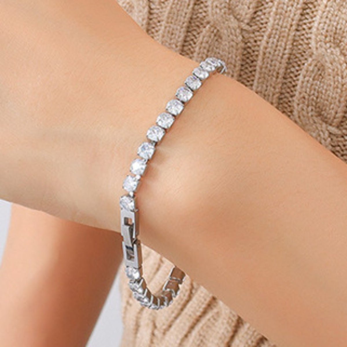 Titanium - Plated Steel And Cubic Zirconia Bracelet - Bracelets - Silver - Bella Bourget