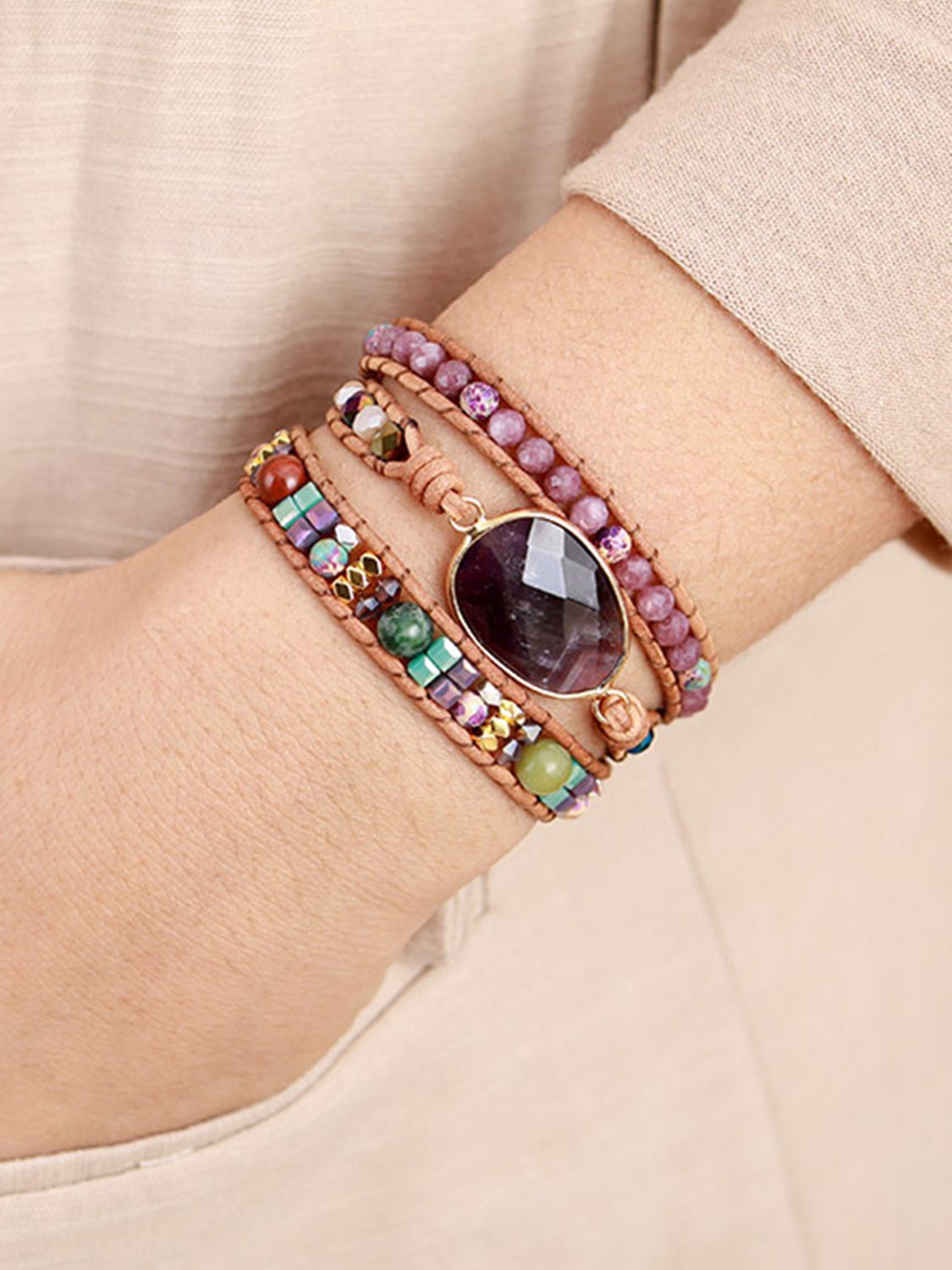 Triple - Layer Amethyst Bracelet - Bracelets - Plum - Bella Bourget