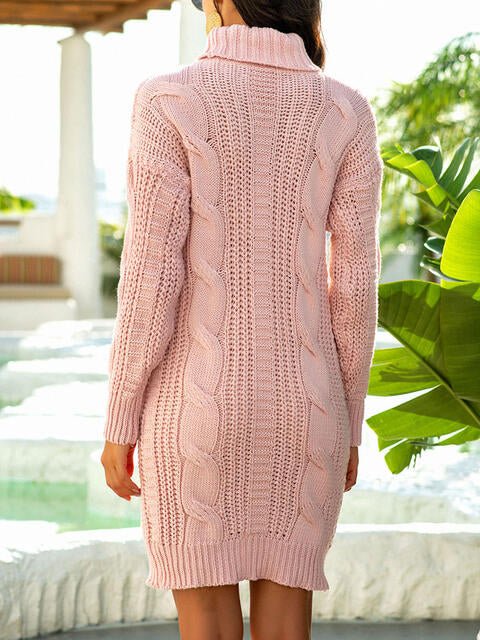 Turtleneck Ribbed Sweater Dress - Sweater Dress - Blush Pink - Bella Bourget