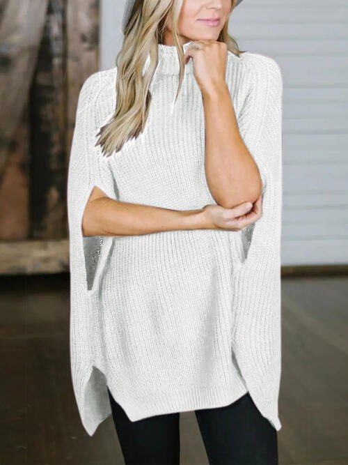 Turtleneck Slit Sweater - Sweater - White - Bella Bourget