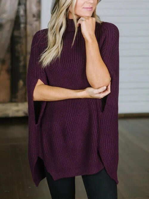 Turtleneck Slit Sweater - Sweater - Plum - Bella Bourget