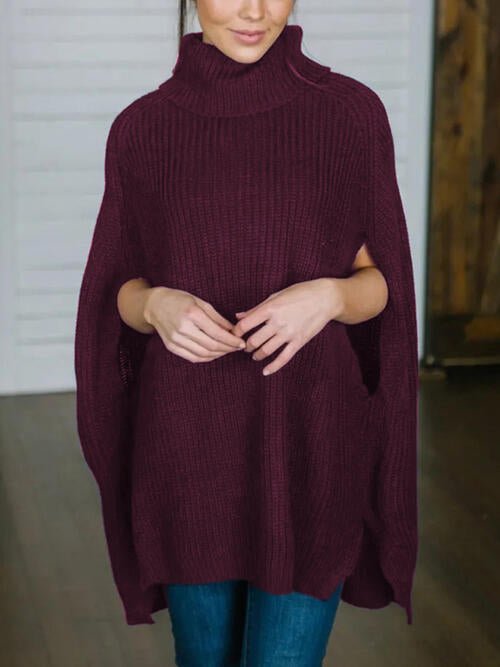 Turtleneck Slit Sweater - Sweater - Plum - Bella Bourget