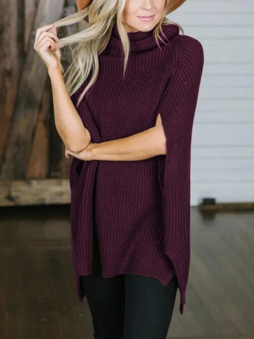 Turtleneck Slit Sweater - Sweater - Plum - Bella Bourget