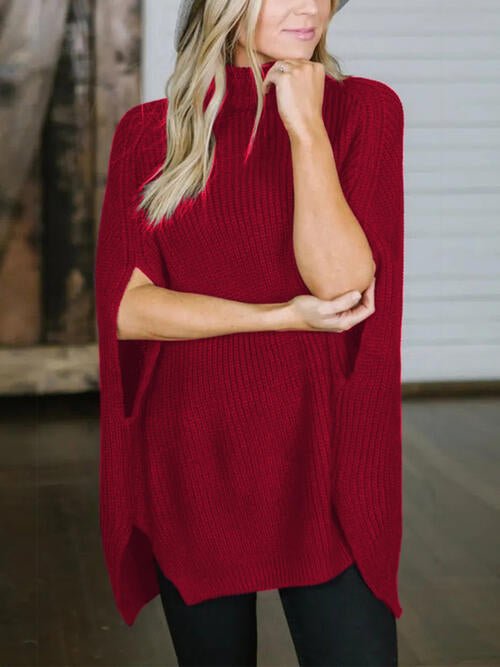 Turtleneck Slit Sweater - Sweater - Brick Red - Bella Bourget