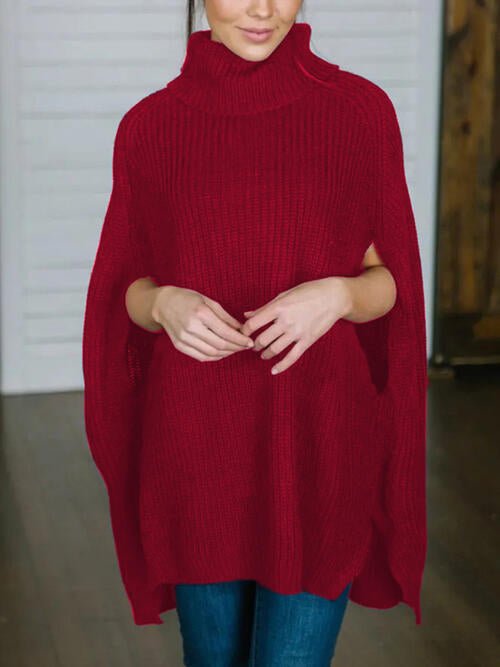 Turtleneck Slit Sweater - Sweater - Brick Red - Bella Bourget