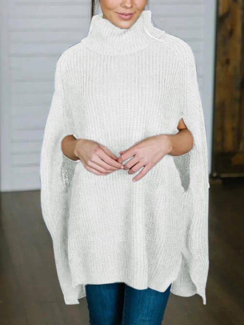 Turtleneck Slit Sweater - Sweater - White - Bella Bourget