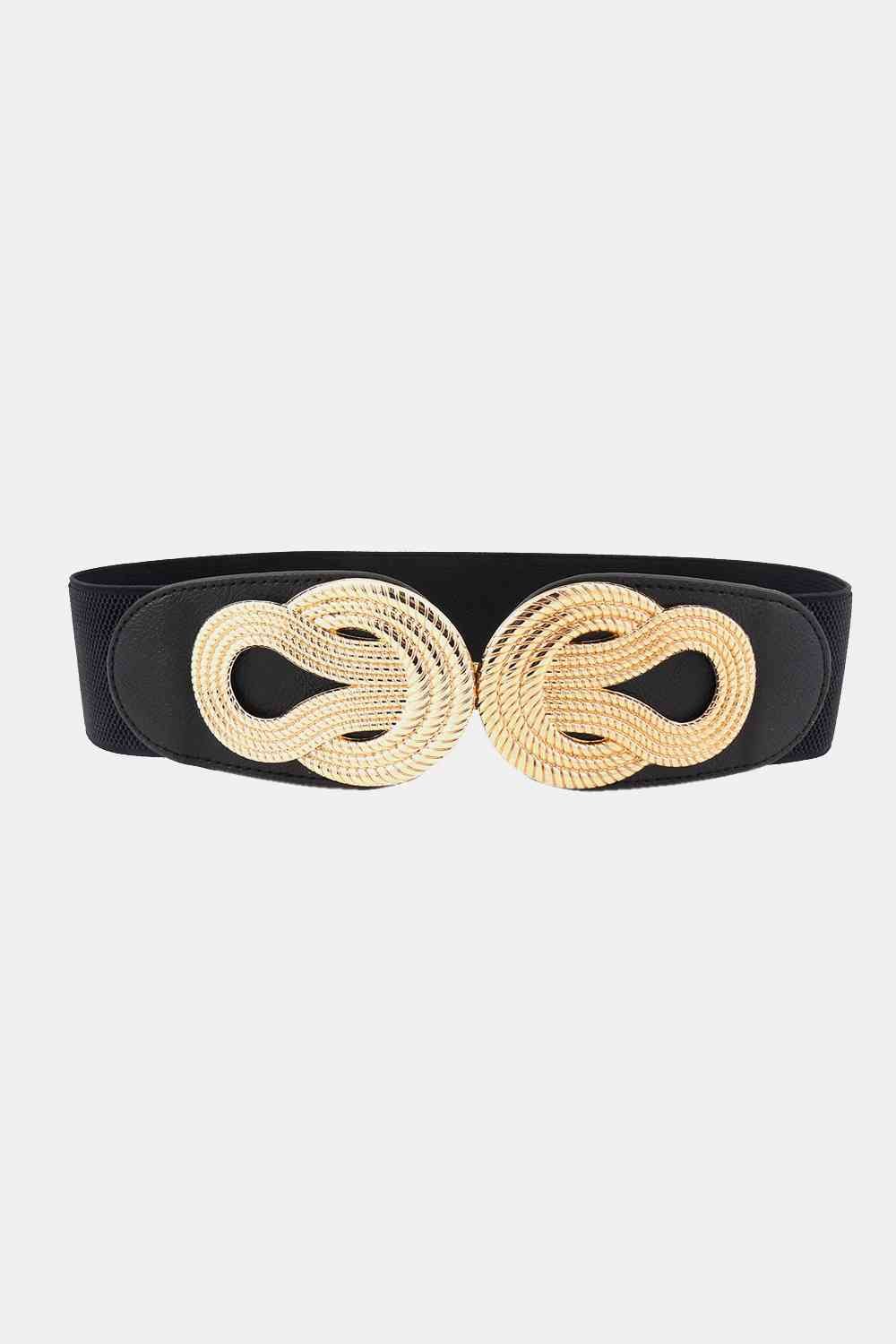 Twisted Buckle Wide Elastic Belt - belt - Black - Bella Bourget