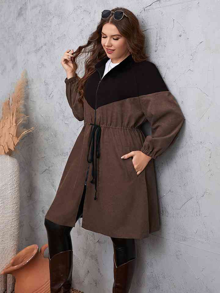 Two - tone chestnut drop shoulder trench coat - Full Size Coat - Chestnut - Bella Bourget