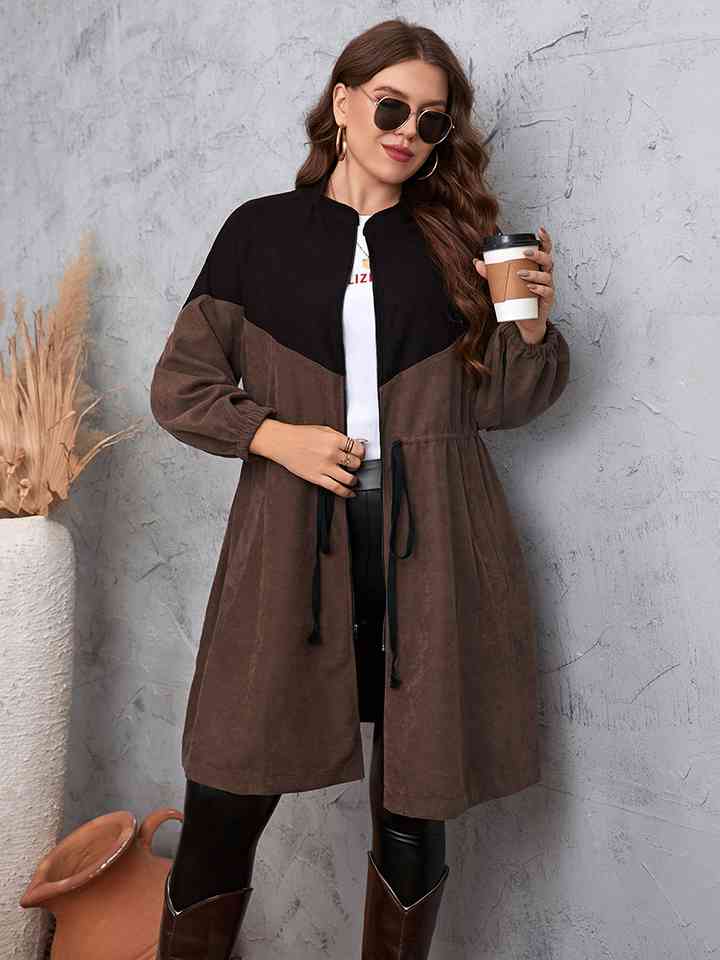 Two - tone chestnut drop shoulder trench coat - Full Size Coat - Chestnut - Bella Bourget