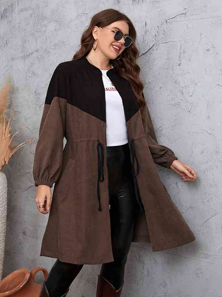 Two - tone chestnut drop shoulder trench coat - Full Size Coat - Chestnut - Bella Bourget