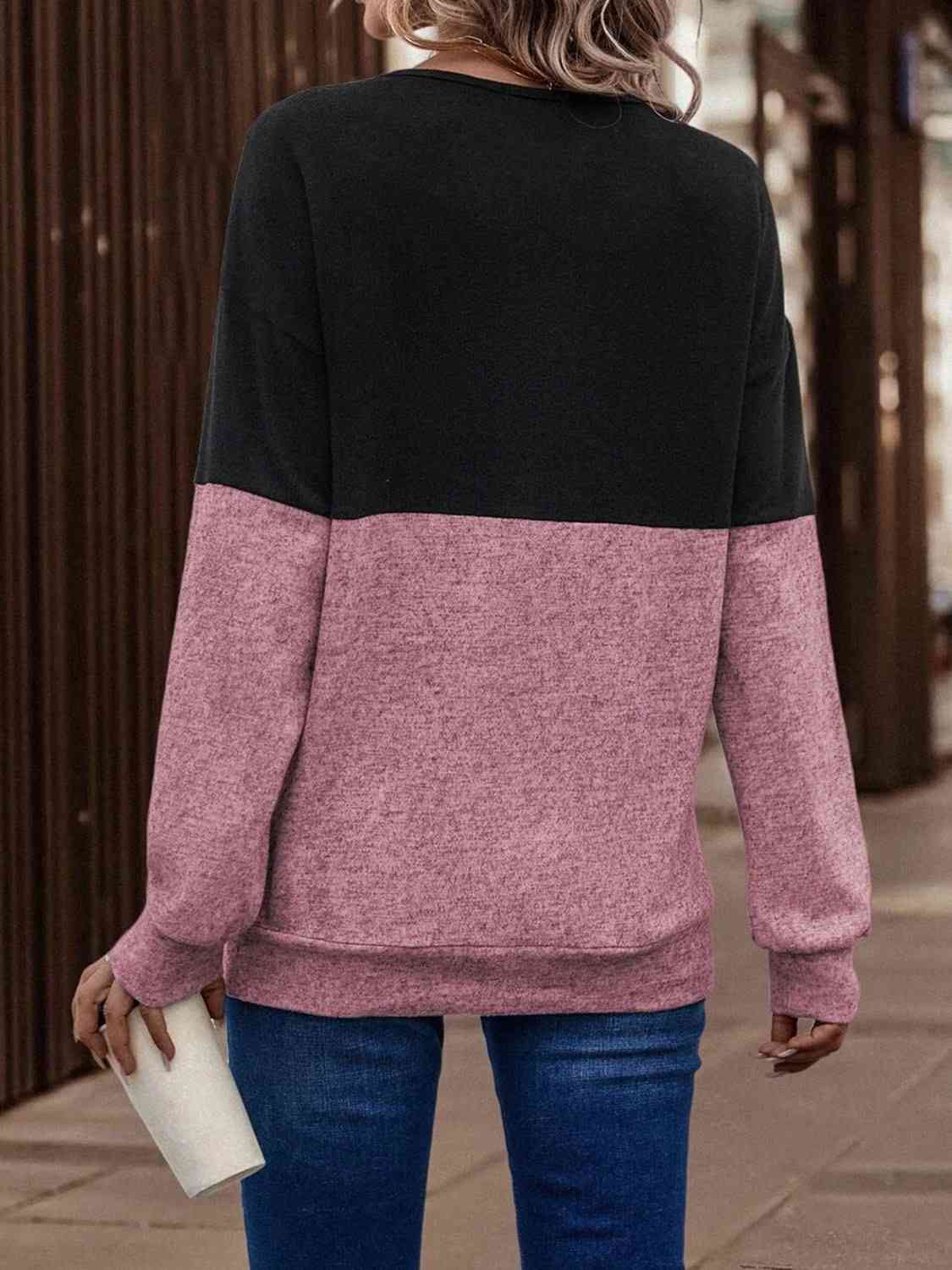 Two - Tone Crisscross Detail Sweatshirt - Sweatshirt - Dusty Pink - Bella Bourget