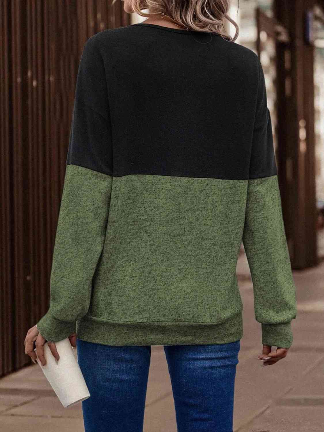 Two - Tone Crisscross Detail Sweatshirt - Sweatshirt - Matcha Green - Bella Bourget