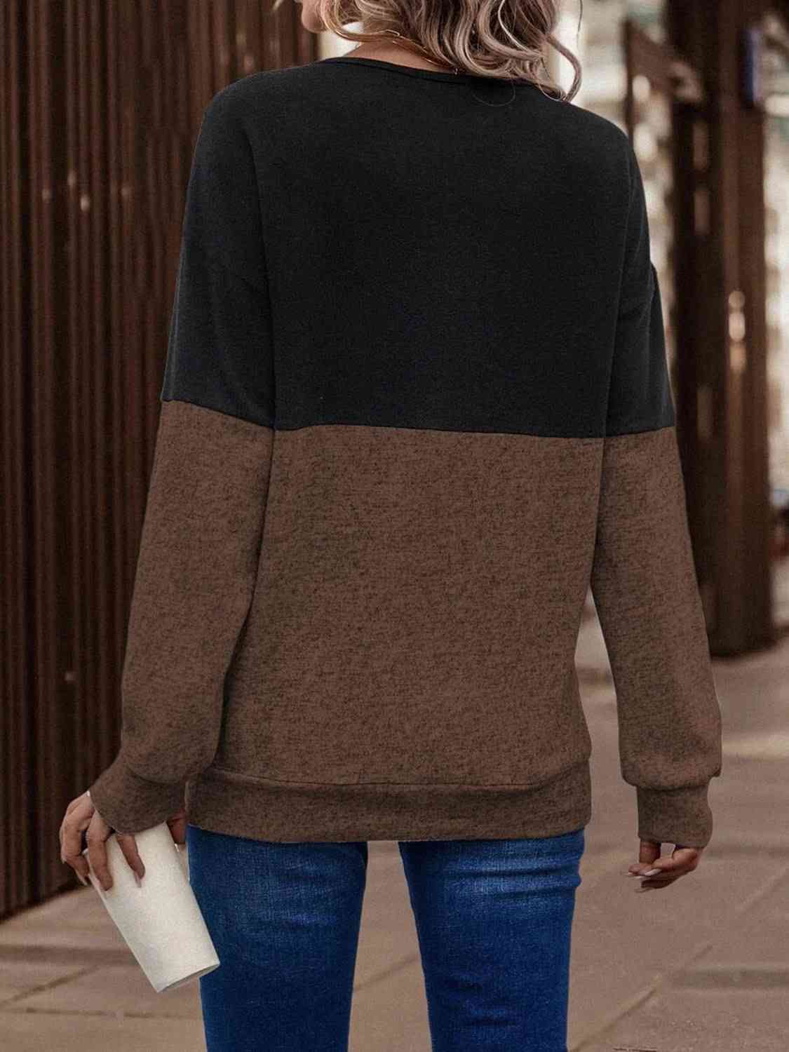 Two - Tone Crisscross Detail Sweatshirt - Sweatshirt - Camel - Bella Bourget