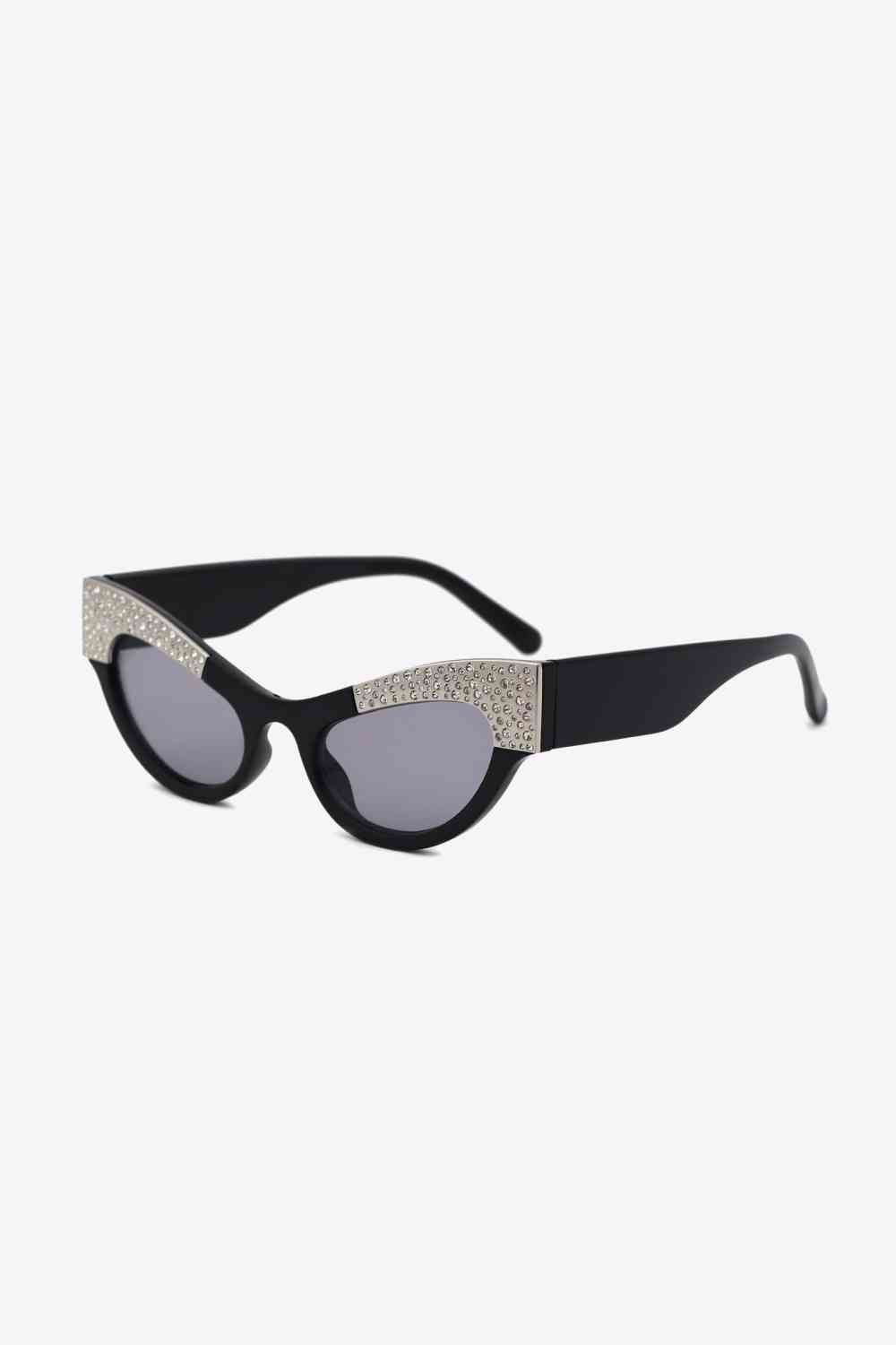 UV400 Rhinestone Trim Cat - Eye Sunglasses - sunglasses - Black - Bella Bourget