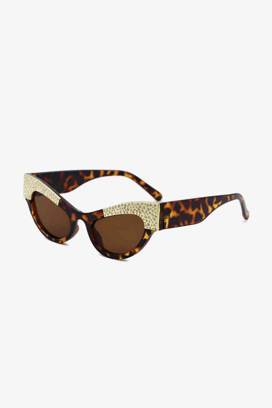 UV400 Rhinestone Trim Cat - Eye Sunglasses - sunglasses - Chestnut - Bella Bourget