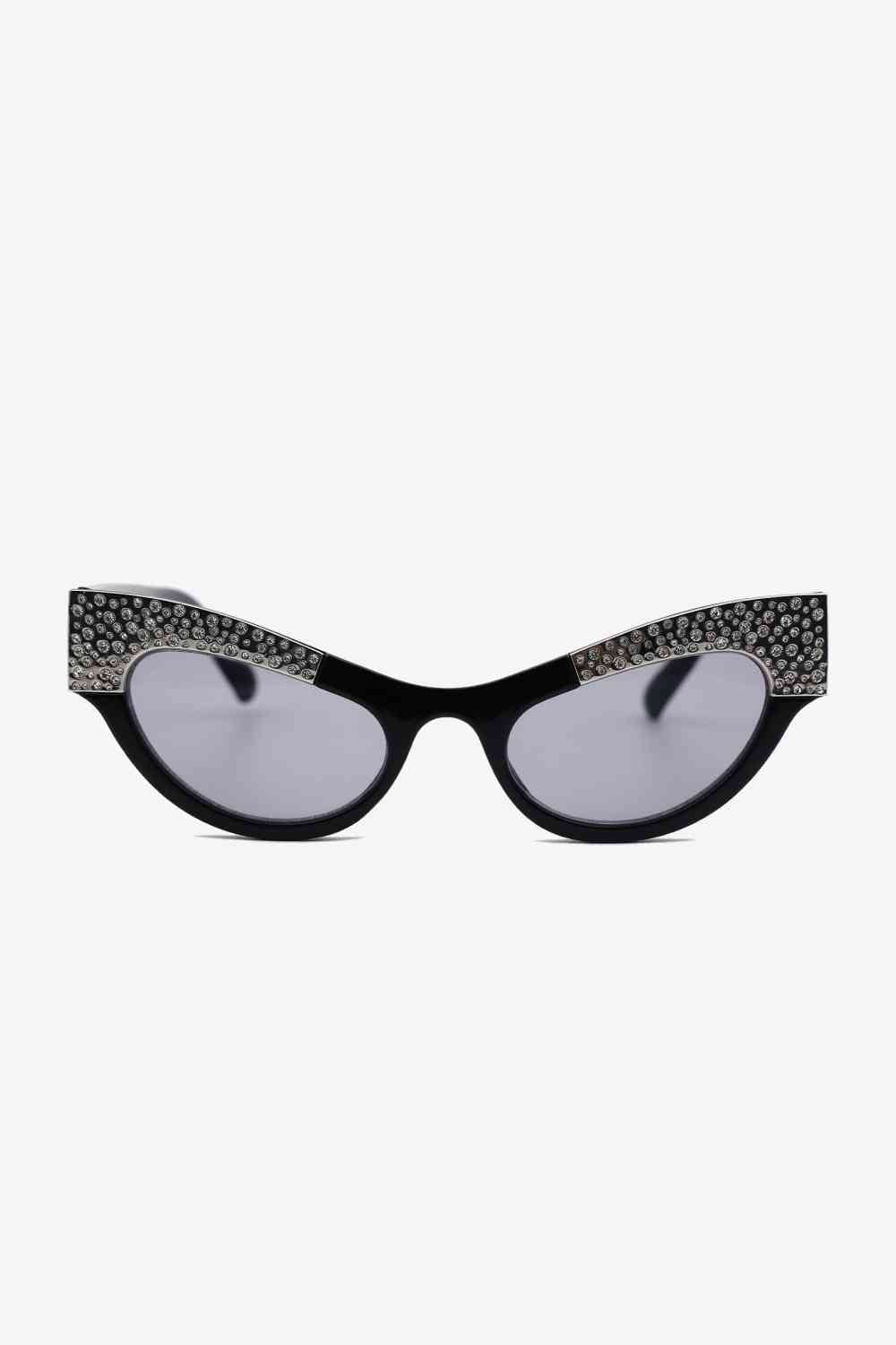 UV400 Rhinestone Trim Cat - Eye Sunglasses - sunglasses - Black - Bella Bourget