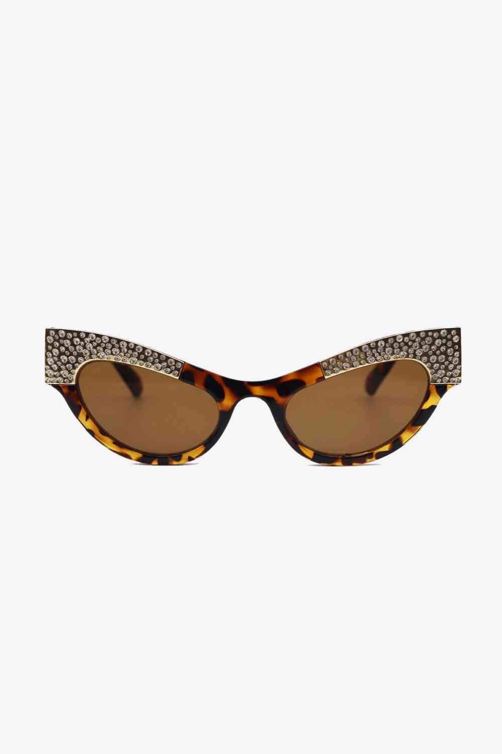 UV400 Rhinestone Trim Cat - Eye Sunglasses - sunglasses - Chestnut - Bella Bourget