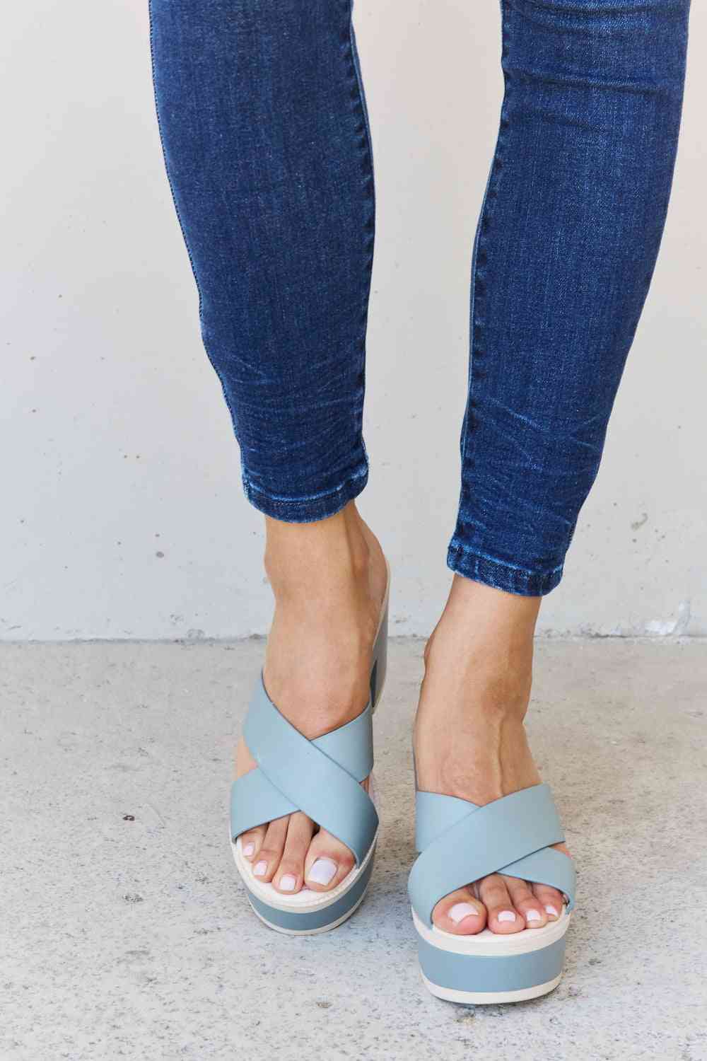 Weeboo Cherish The Moments Contrast Platform Sandals in Misty Blue - shoes - Misty Blue - Bella Bourget