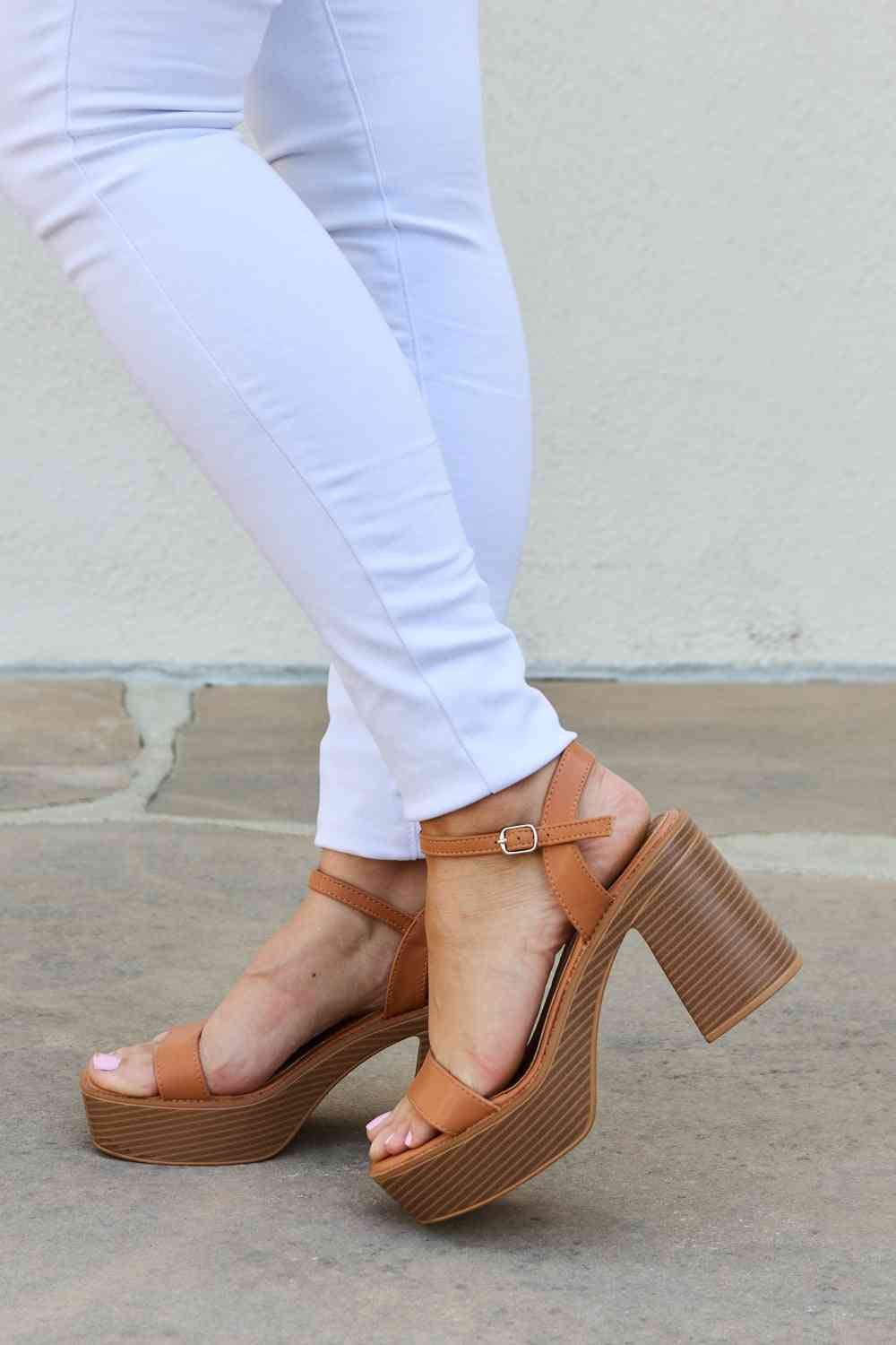 Weeboo Feel It Platform Heel Sandals - shoes - Cognac - Bella Bourget