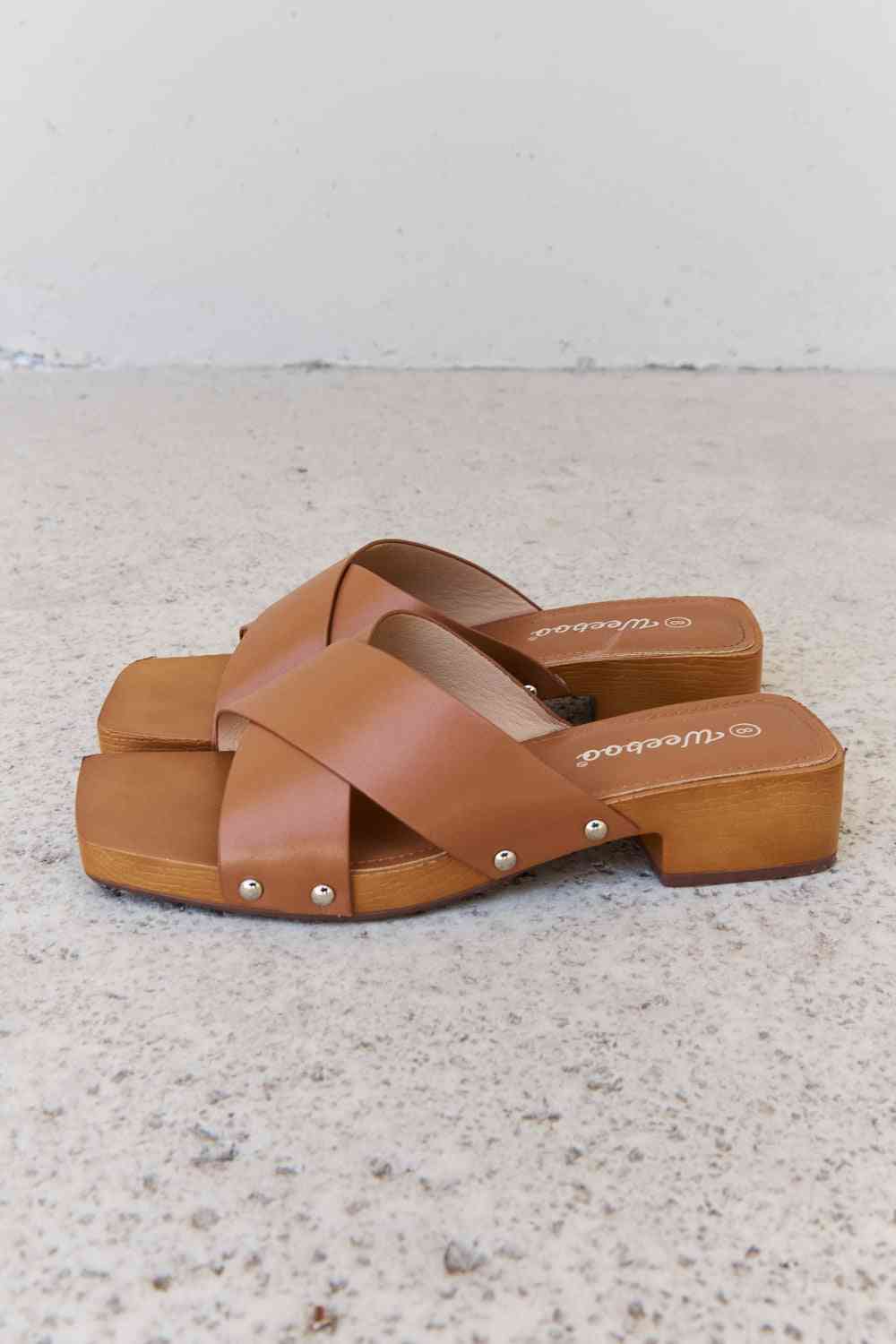 Weeboo Step Into Summer Criss Cross Wooden Clog Mule in Brown - shoes - Brown - Bella Bourget