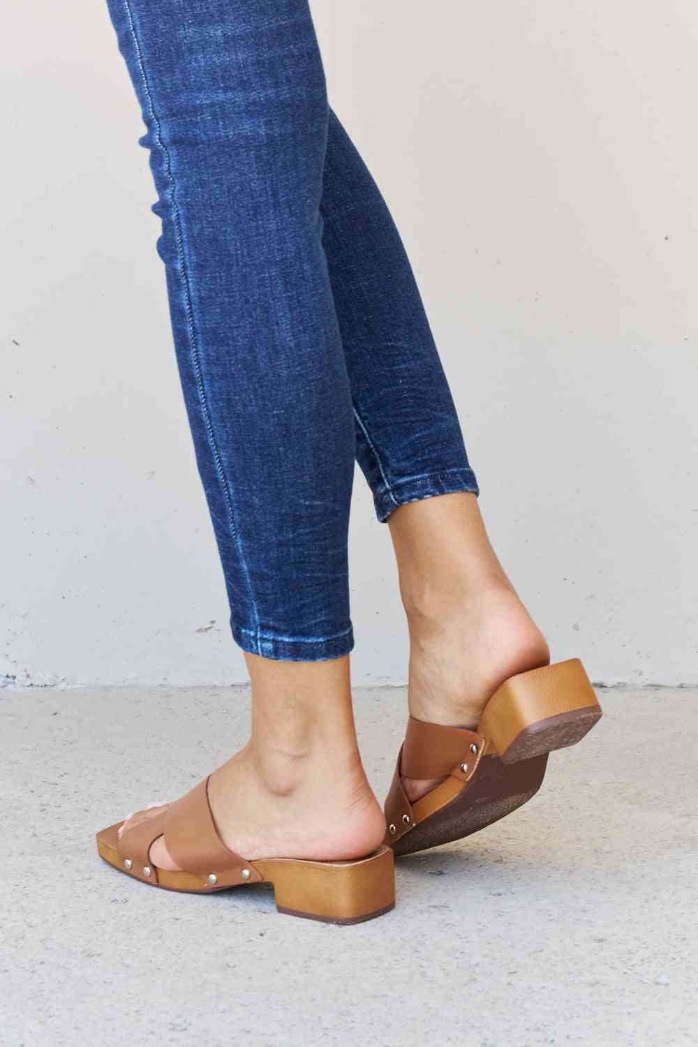 Weeboo Step Into Summer Criss Cross Wooden Clog Mule in Brown - shoes - Brown - Bella Bourget