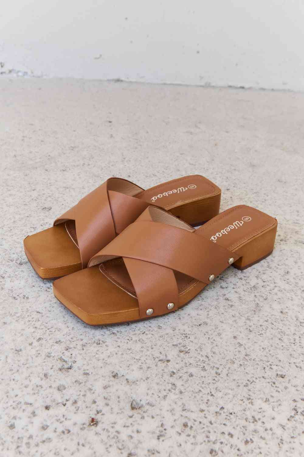 Weeboo Step Into Summer Criss Cross Wooden Clog Mule in Brown - shoes - Brown - Bella Bourget