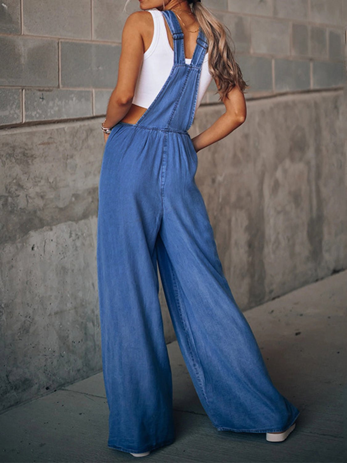 Wide Leg Denim Overalls - Denim Overalls - Medium - Bella Bourget