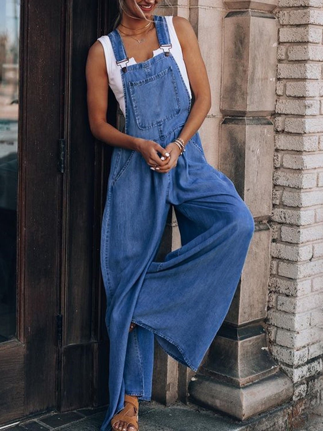 Wide Leg Denim Overalls - Denim Overalls - Medium - Bella Bourget