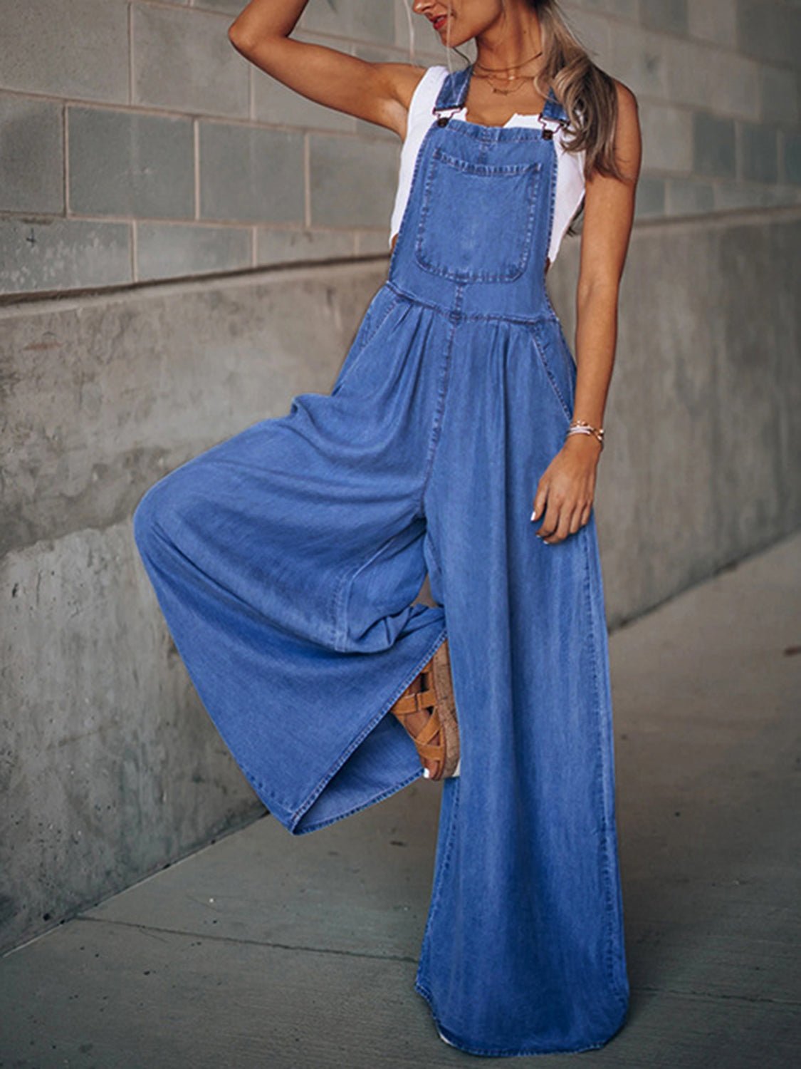 Wide Leg Denim Overalls - Denim Overalls - Medium - Bella Bourget