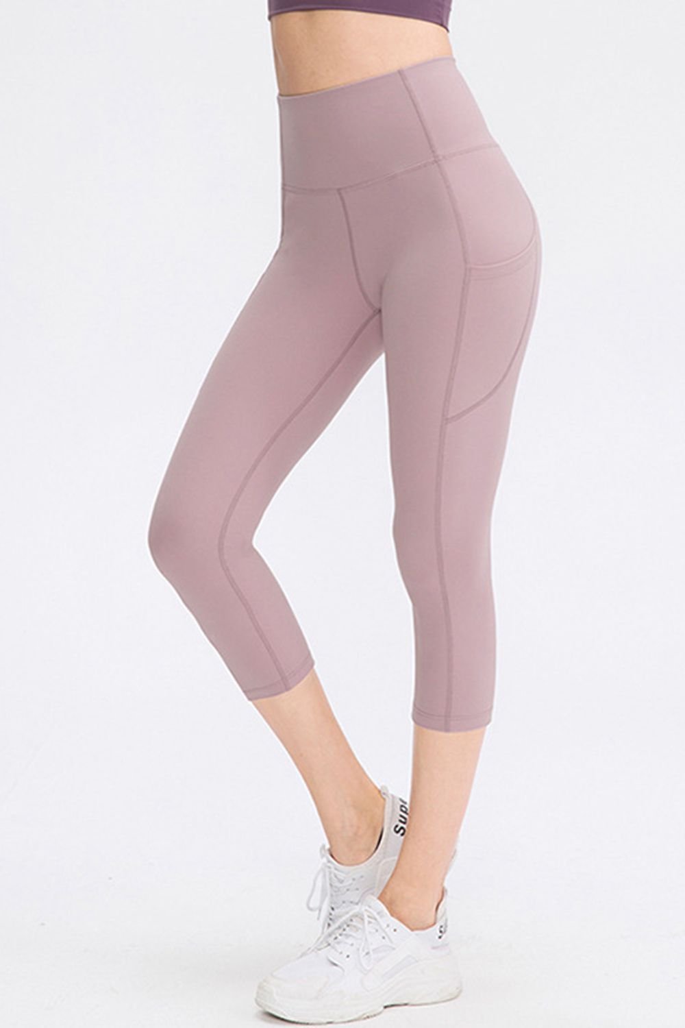 Wide Waistband Cropped Active Leggings with Pockets - Leggings - Lilac - Bella Bourget