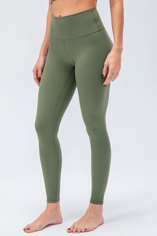 Wide Waistband Slim Fit Active Leggings - Active Bottoms - Moss - Bella Bourget