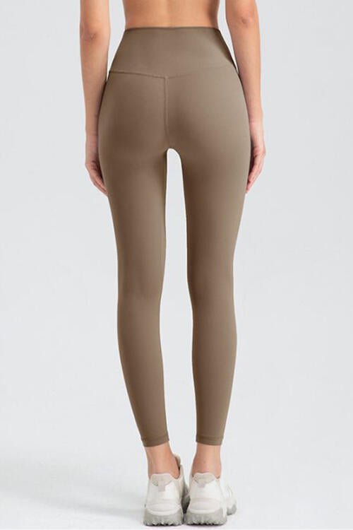 Wide Waistband Slim Fit Active Leggings - Athletic Leggings - Khaki - Bella Bourget