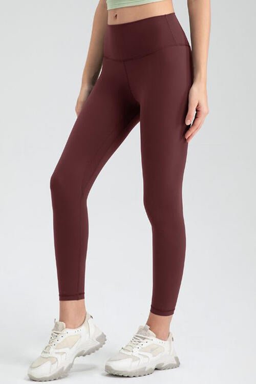 Wide Waistband Slim Fit Active Leggings - Athletic Leggings - Wine - Bella Bourget