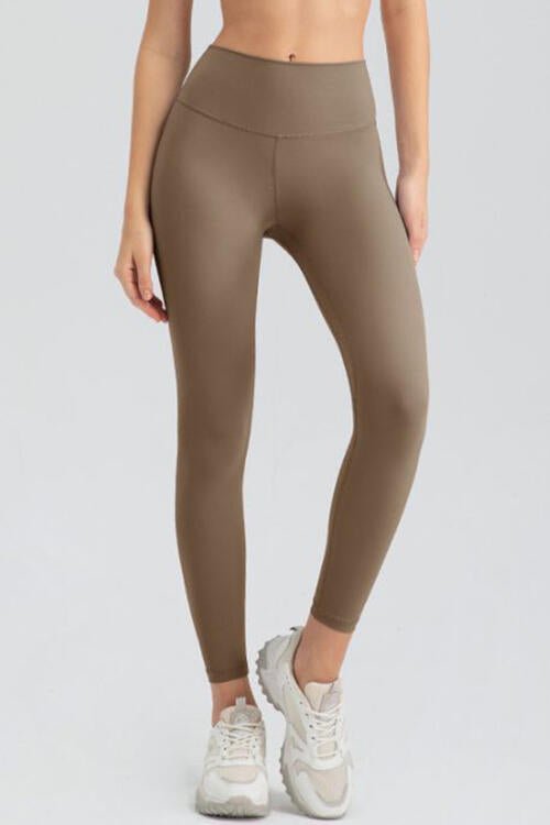 Wide Waistband Slim Fit Active Leggings - Athletic Leggings - Khaki - Bella Bourget