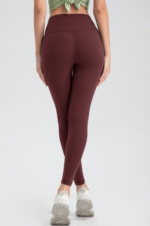 Wide Waistband Slim Fit Active Leggings - Athletic Leggings - Wine - Bella Bourget