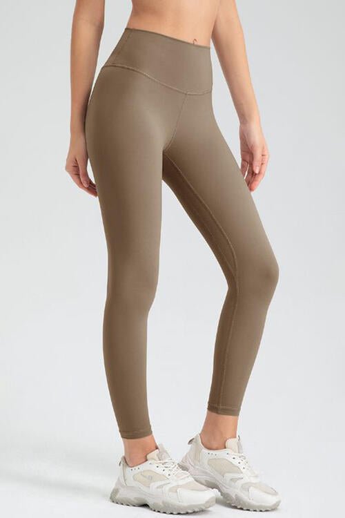 Wide Waistband Slim Fit Active Leggings - Athletic Leggings - Khaki - Bella Bourget