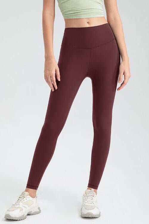 Wide Waistband Slim Fit Active Leggings - Athletic Leggings - Wine - Bella Bourget