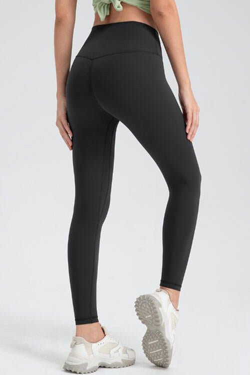 Wide Waistband Slim Fit Active Leggings - Athletic Leggings - Black - Bella Bourget