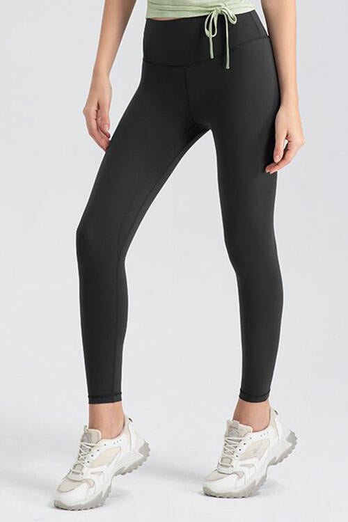 Wide Waistband Slim Fit Active Leggings - Athletic Leggings - Black - Bella Bourget