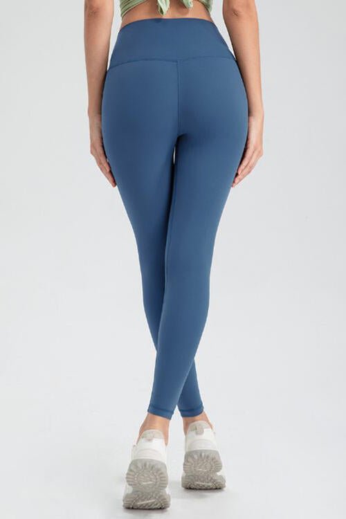 Wide Waistband Slim Fit Active Leggings - Athletic Leggings - Dusty Blue - Bella Bourget