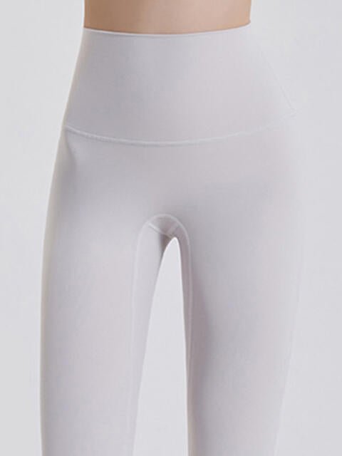 Wide Waistband Sports Leggings - Athletic Leggings - White - Bella Bourget