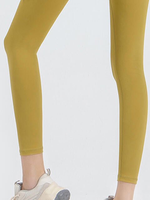 Wide Waistband Sports Leggings - Athletic Leggings - Banana Yellow - Bella Bourget