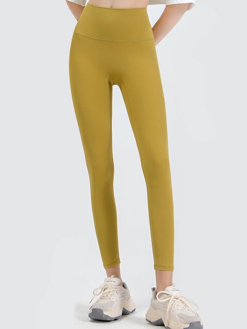 Wide Waistband Sports Leggings - Athletic Leggings - Banana Yellow - Bella Bourget