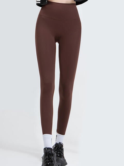 Wide Waistband Sports Leggings - Athletic Leggings - Chocolate - Bella Bourget