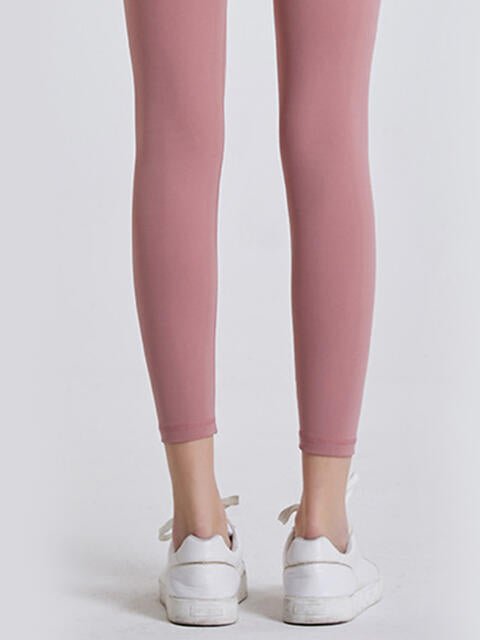 Wide Waistband Sports Leggings - Athletic Leggings - Dusty Pink - Bella Bourget