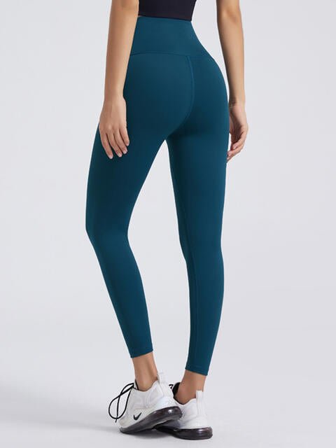 Wide Waistband Sports Leggings - Athletic Leggings - Teal - Bella Bourget